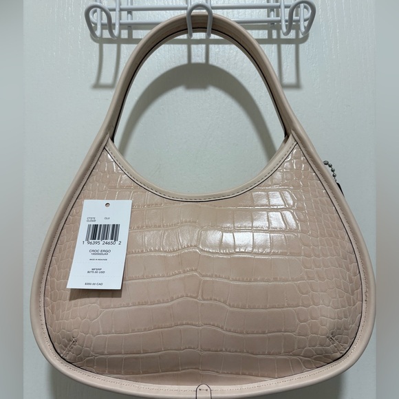 Cream Croc-Embossed Hobo Bag with Structured Design - Picture 1 of 9